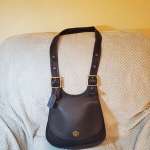 Vintage 90s Coach Black Saddle Bag Glovetanned Leather 9988 Black Crossbody